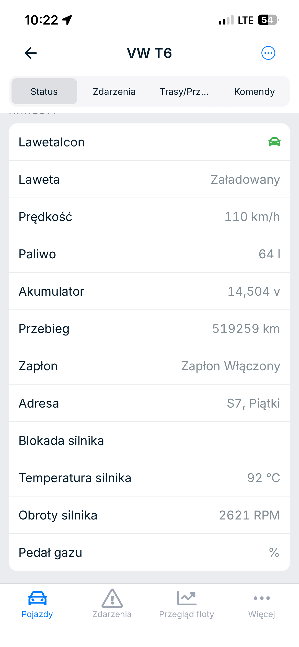 Parametry pojazdu — aplikacja GpsGate Fleet